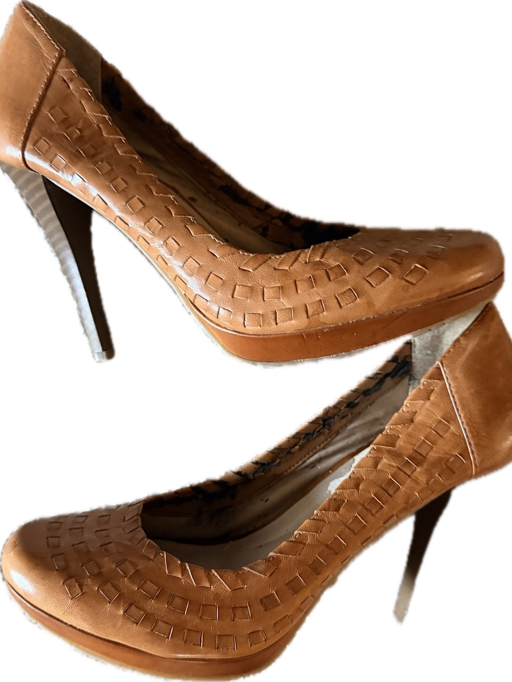 Andrew Geller Tan Woven Pointed-Toe Stiletto Pumps